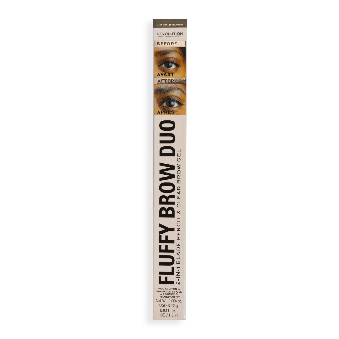 Revolution Fluffy Brow Duo Pencil & Brow Gel Dark Brown - Image 2