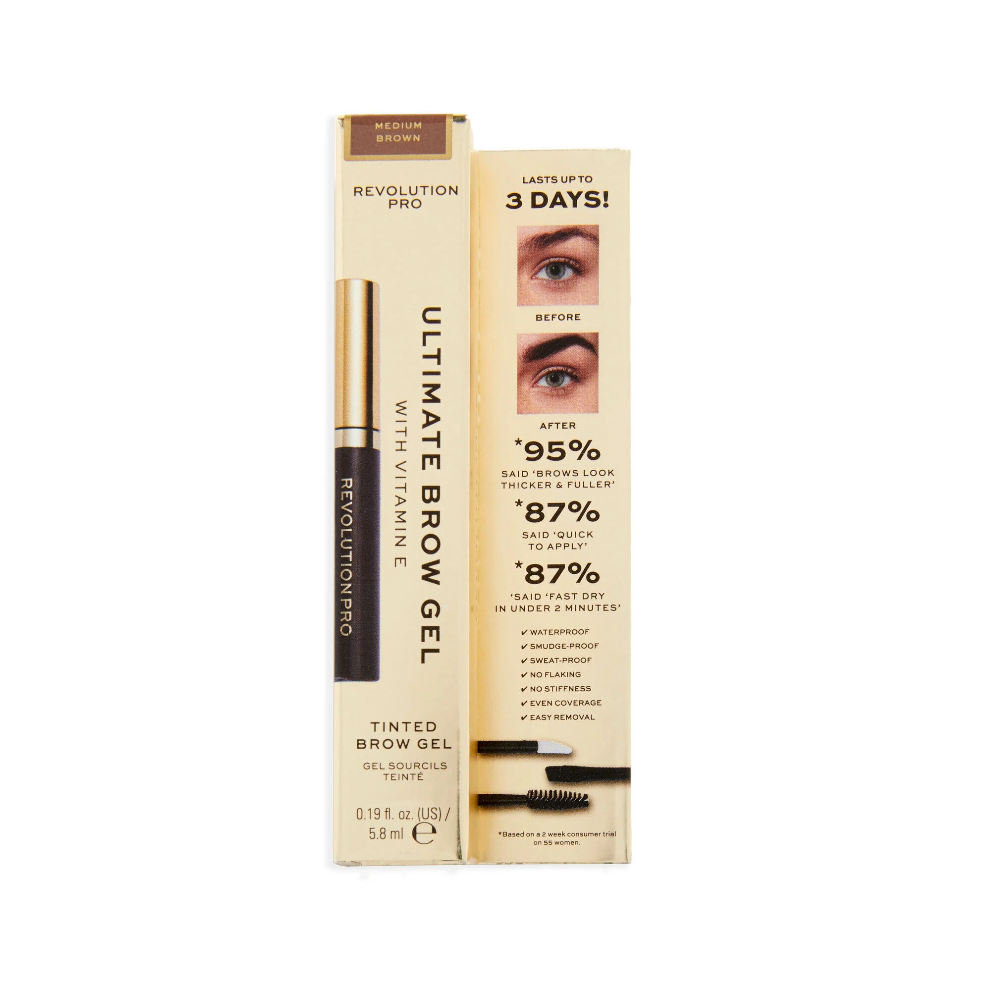 Revolution Pro Ultimate Brow Gel Medium Brown - Image 3