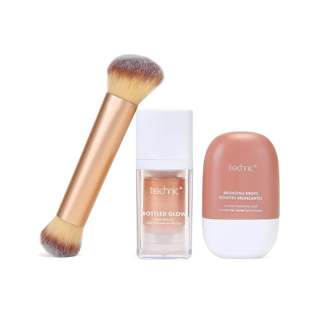 Technic Bronzed Beauty Set Bronzing Drops, Bottled Glow & Brush - Image 2